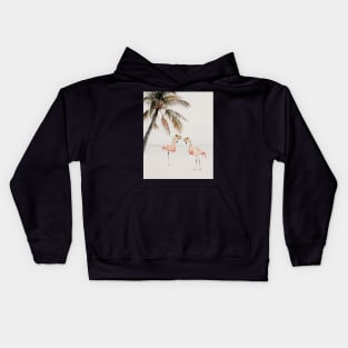 Flamingos on the beach under palm Animal adventures Kids Hoodie